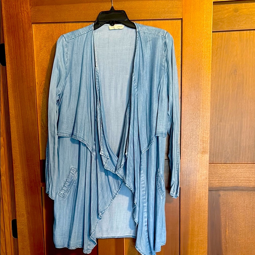 Light Blue Denim Draped Cardigan
